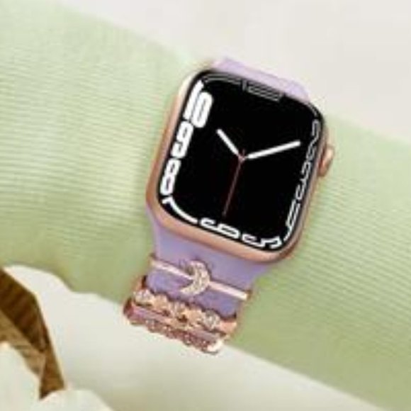 NEW 4 Pack Floral Engraved Apple Watch Bands with Charms - Picture 5 of 5